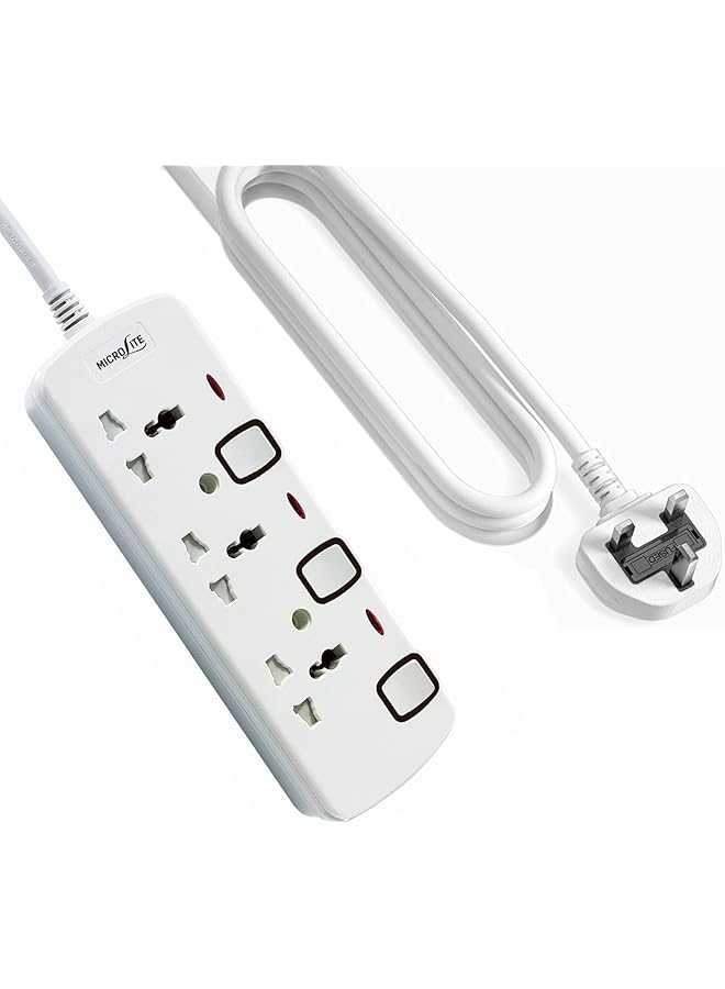 promass 3 Way 5 Meter ESMA Certified Universal Extension Power Cord, Full Copper, Fire Rated Housing, Fused Electrical Extender Outlet Sockets with Individual Switches & Neon for Home Office