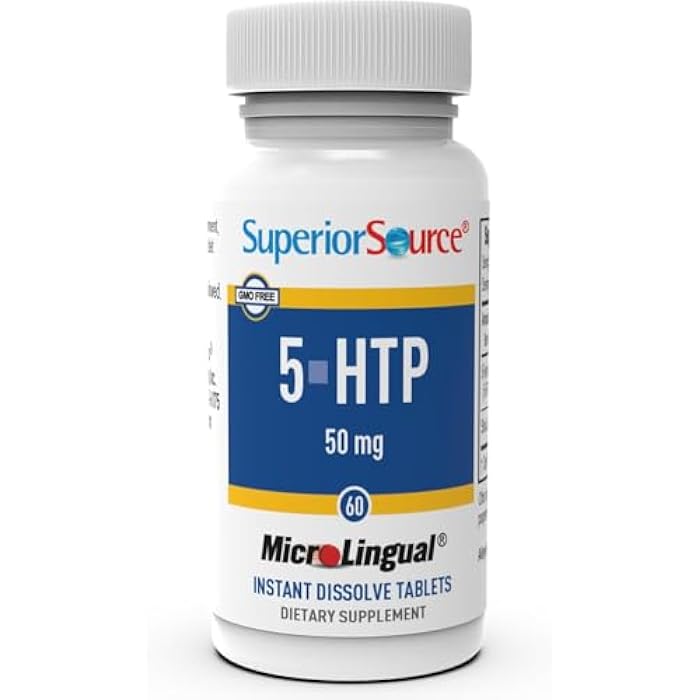 Superior Source 5-HTP 50 mg - Natural Supplement Aids Restful Sleep & Neurotransmitter Functions - Brain Health & Function Support - 5-Hydroxytryptophan Supplement - 60 Instant Dissolve Tablets - Image 1