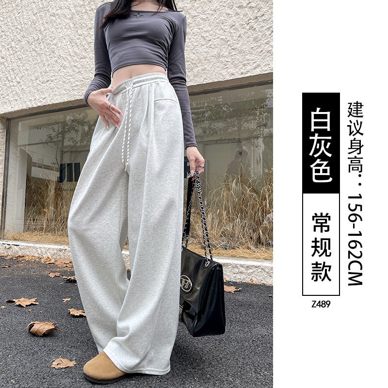 fleece-lined Thickened Sports Pants Womens Autumn and Winter 2024 New Lazy Style Design Small Style High Waist High Waist White gray regular style 