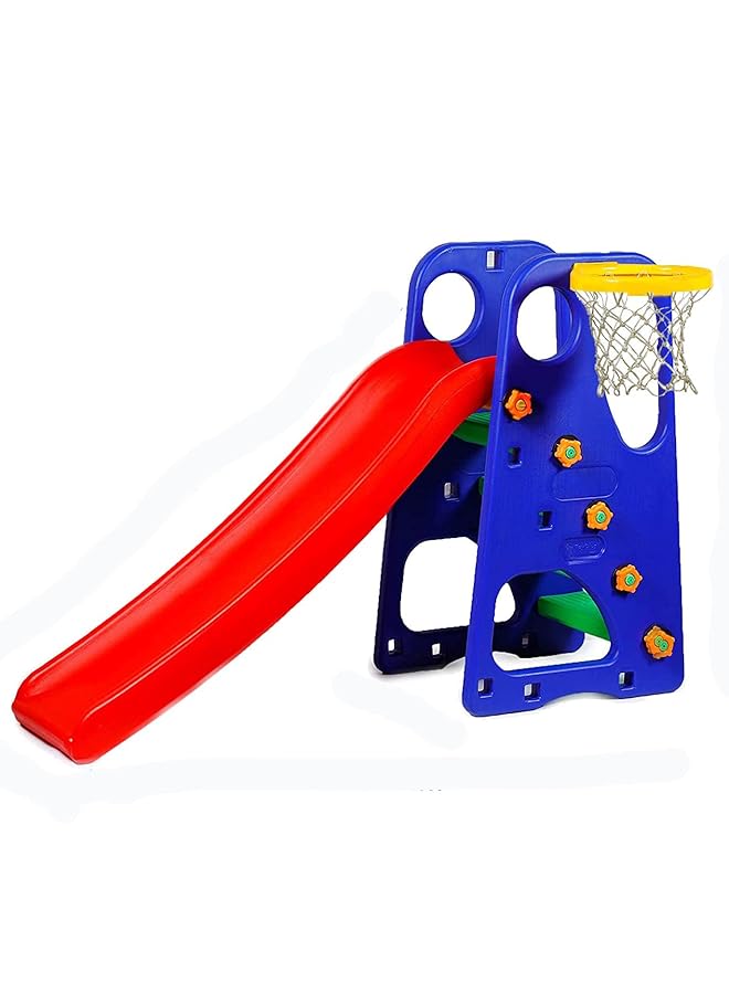 ويبي منزلق حديقة أطفال قابل للطي فاخر مع حلقة كرة سلة قابلة لتعديل الارتفاع للأطفال - Image 1