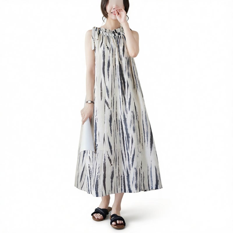 Watercolor Print Halter Neck Tie Back Long Dress - Image 2