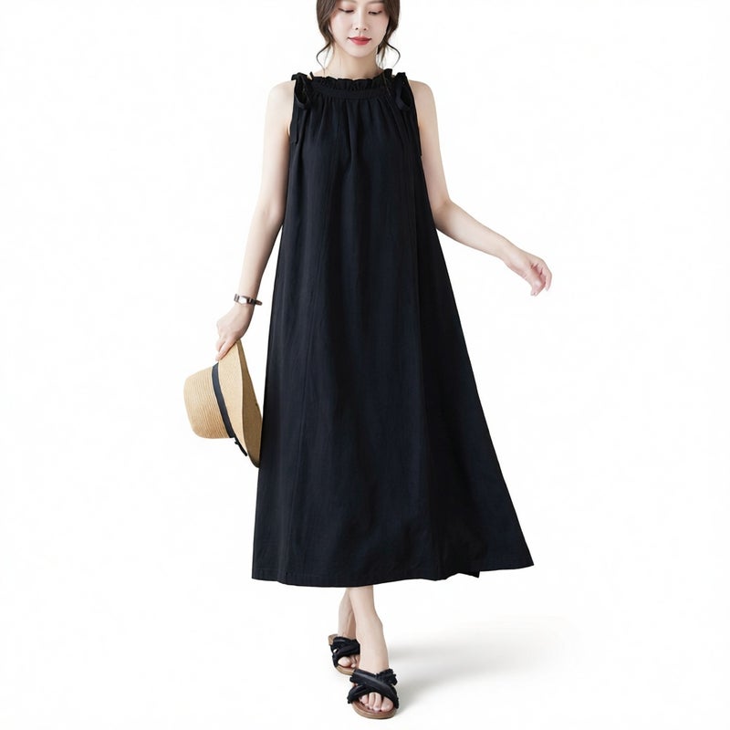Watercolor Print Halter Neck Tie Back Long Dress - Image 1