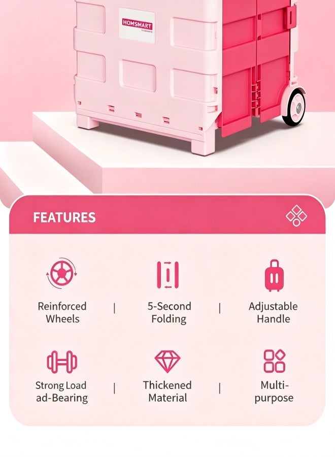 عربة متعددة الاستخدامات قابلة للطي، صندوق أدوات محمول بعجلات، عربة تسوق يدوية، صندوق أدوات قابل للطي مع غطاء، للبقالة، التسوق، المكتب، المعلم، المخيم - Image 3
