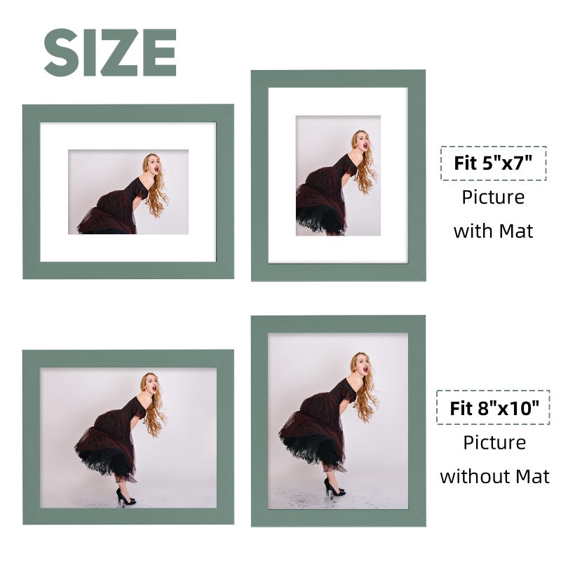 MuziLife 8x10 صورة الخشب إطار صورة مسطحة الصور 5x7 مع حصيرة أو 8x10 بدون حصيرة للجدار أو الطاولة 1pc أخضر - Image 4