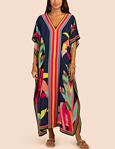 Eddoyee Kaftan Dresses for Women Batwing Sleeve Caftans Plus Size V Neck Beach Cover Up - Image 5