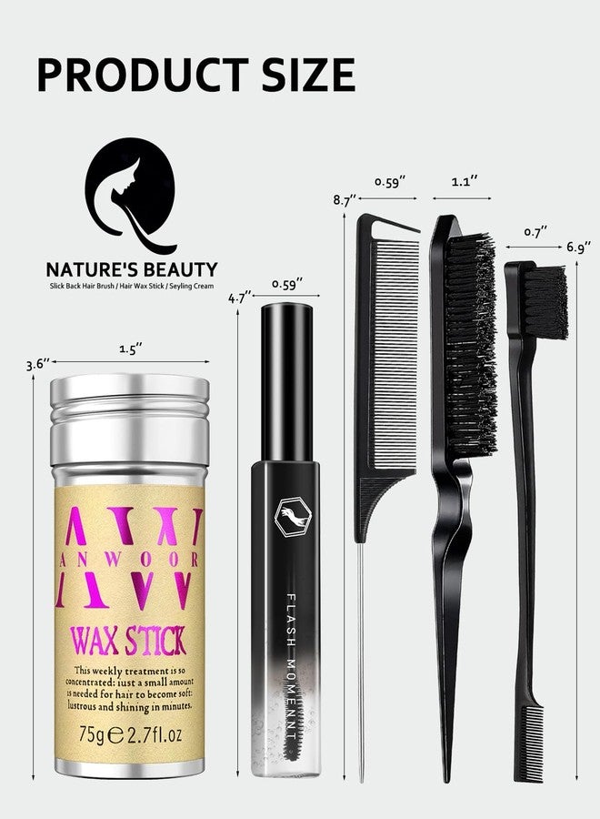 AnWoor 3-In-1 Styling Cream, Hair Wax Stick, Slick Back Hair Brush Kit - Tame Flyaways, Smooths Frizz, Sleek Ponytail Buns - Gel/Pomade/Balm Stick for Women - Styling Accessories for Girls & Kids - Image 2