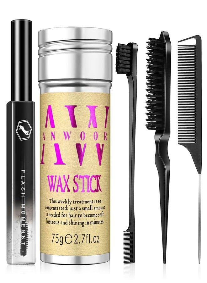 AnWoor 3-In-1 Styling Cream, Hair Wax Stick, Slick Back Hair Brush Kit - Tame Flyaways, Smooths Frizz, Sleek Ponytail Buns - Gel/Pomade/Balm Stick for Women - Styling Accessories for Girls & Kids - Image 1