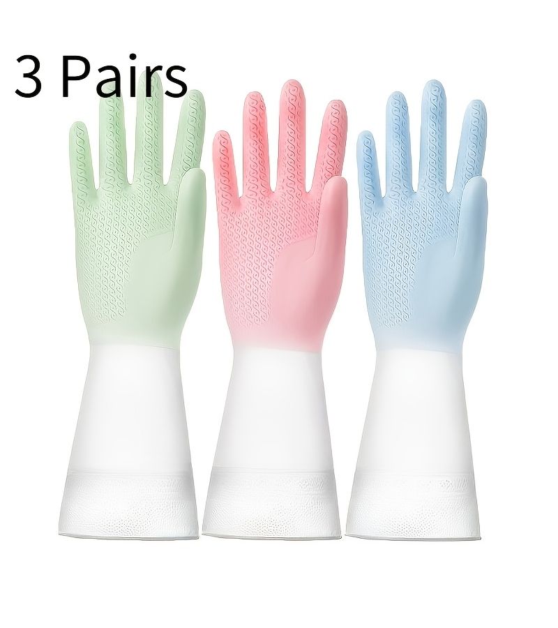 Size S 3 Pair Waterproof Dishwashing Gloves For Kitchen Cleaning Pet Care - Image 1