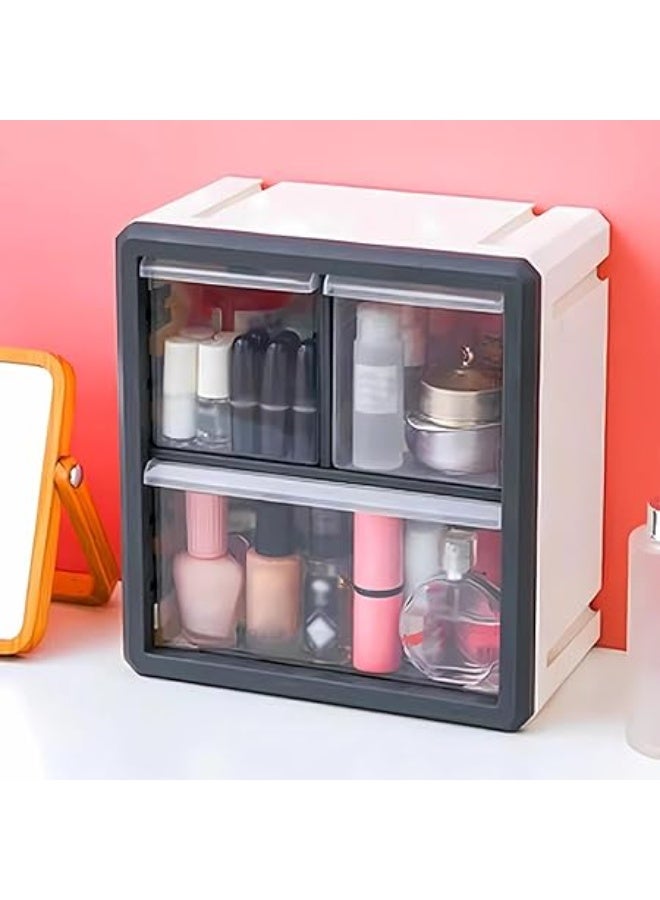 اليسا خزانة تخزين بلاستيكية بأدراج لتنظيم أدوات التجميل، صندوق تخزين على سطح الطاولة قابل للتكديس، صندوق عرض مستحضرات تجميل معلق، صندوق تخزين ألعاب مكتبية لغرفة النوم والحمام والمكتب (رمادي) - Image 1