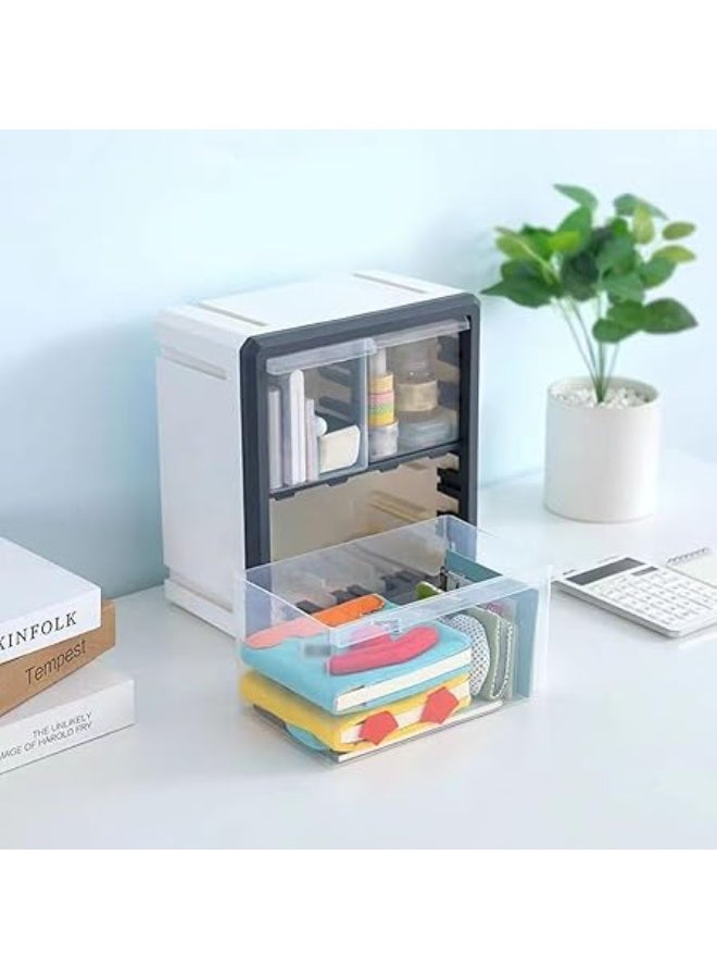 اليسا خزانة تخزين بلاستيكية بأدراج لتنظيم أدوات التجميل، صندوق تخزين على سطح الطاولة قابل للتكديس، صندوق عرض مستحضرات تجميل معلق، صندوق تخزين ألعاب مكتبية لغرفة النوم والحمام والمكتب (رمادي) - Image 3