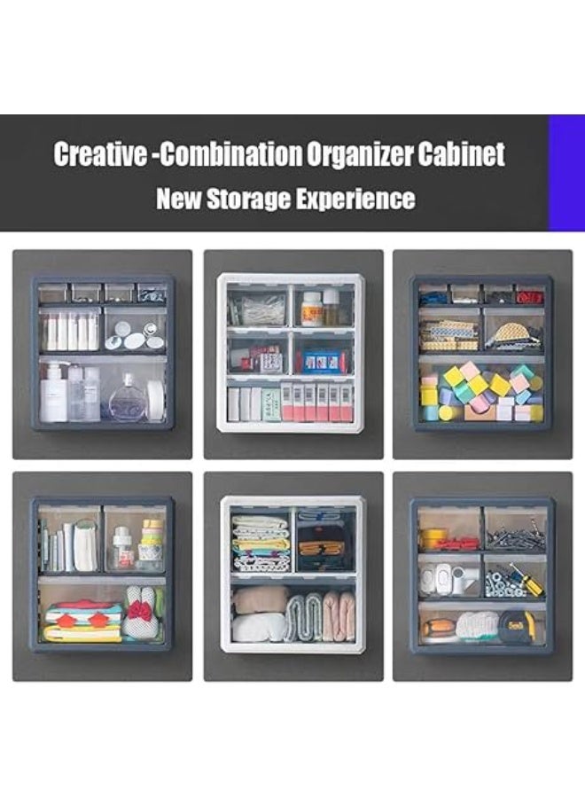 اليسا خزانة تخزين بلاستيكية بأدراج لتنظيم أدوات التجميل، صندوق تخزين على سطح الطاولة قابل للتكديس، صندوق عرض مستحضرات تجميل معلق، صندوق تخزين ألعاب مكتبية لغرفة النوم والحمام والمكتب (رمادي) - Image 2