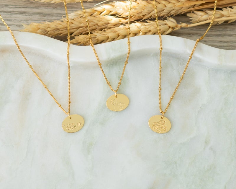 Lucky Feather Birth Month Flower Necklace - 14k Gold Dipped Birth Flower Pendant on a Beaded 16-18 Inch Adjustable Chain - Birthday Gifts for Women - Image 4