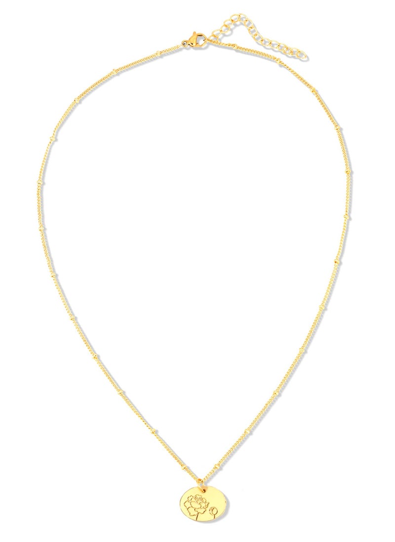 Lucky Feather Birth Month Flower Necklace - 14k Gold Dipped Birth Flower Pendant on a Beaded 16-18 Inch Adjustable Chain - Birthday Gifts for Women - Image 2