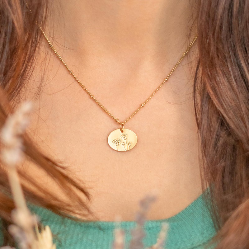 Lucky Feather Birth Month Flower Necklace - 14k Gold Dipped Birth Flower Pendant on a Beaded 16-18 Inch Adjustable Chain - Birthday Gifts for Women - Image 5