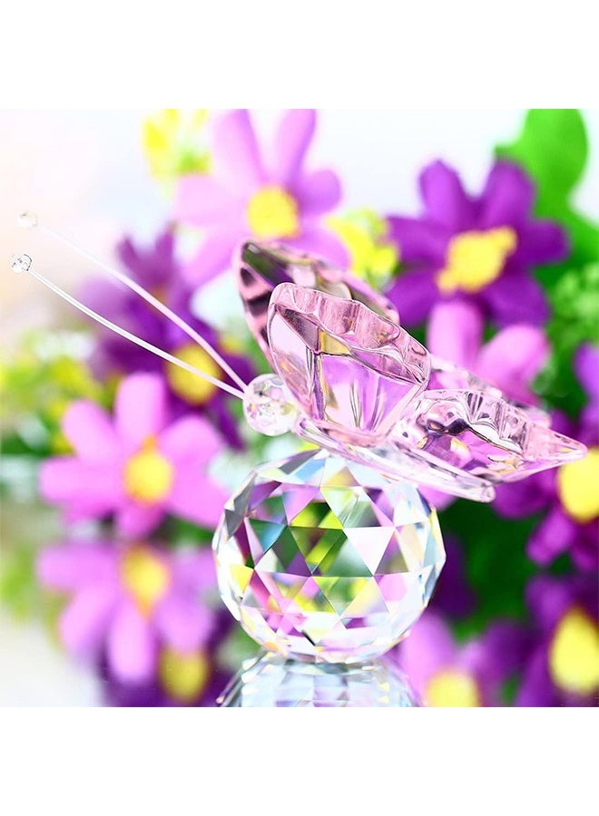 ليمون مجموعة تماثيل صغيرة على شكل فراشة طائرة من الكريستال الأرجواني مع قاعدة من كرات الكريستال، مصنوعة من زجاج مقطوع، قابلة للتجميع. - Image 2