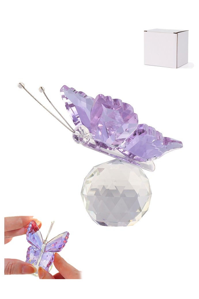ليمون مجموعة تماثيل صغيرة على شكل فراشة طائرة من الكريستال الأرجواني مع قاعدة من كرات الكريستال، مصنوعة من زجاج مقطوع، قابلة للتجميع. - Image 1