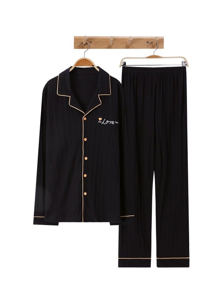 Men's Pajama Set, Cotton Long Sleeve Striped Pajama Set Two Pieces of Casual Pajamas  - Image 1
