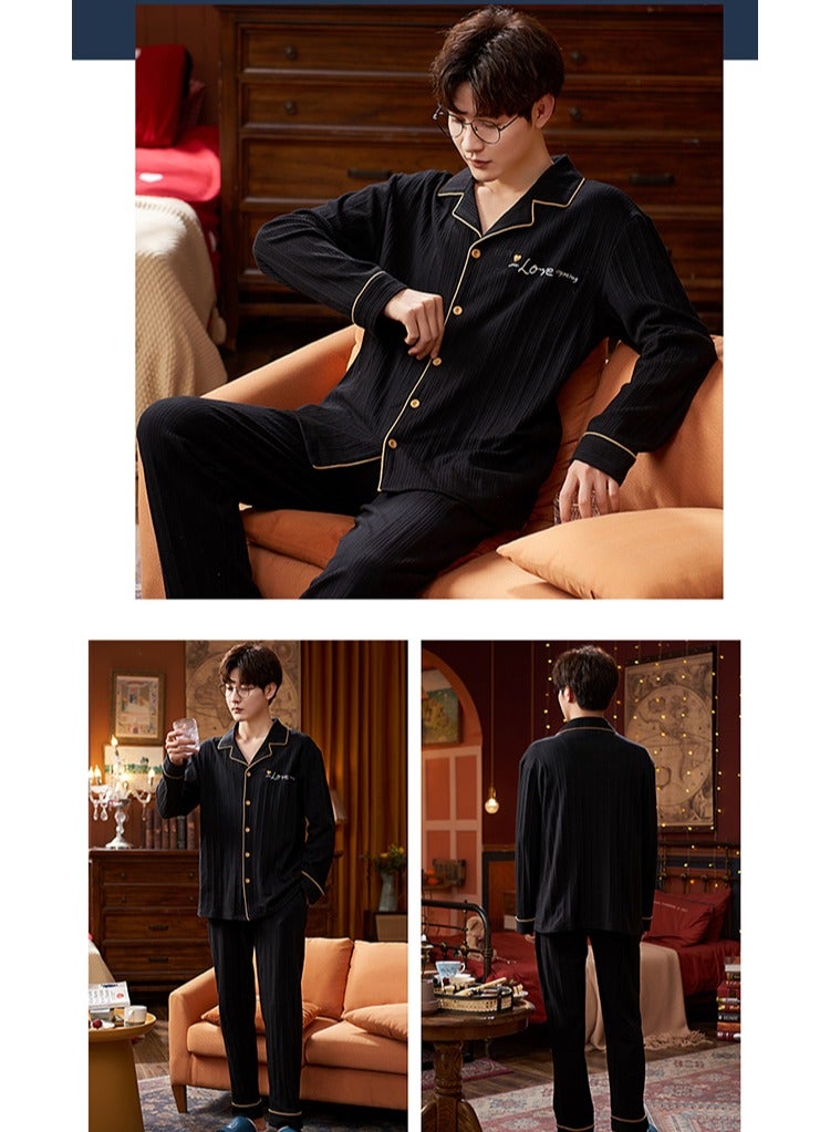 Men's Pajama Set, Cotton Long Sleeve Striped Pajama Set Two Pieces of Casual Pajamas  - Image 4