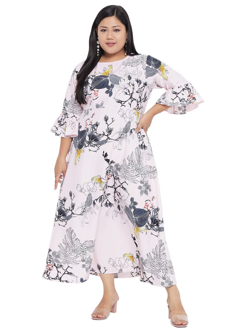 Indietoga Women's Pink Floral Printed Long Maxi Dress Plus Size (5XL) - Image 1