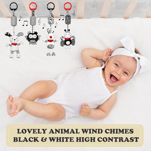 Slipps Baby Toy Cartoon Animal Stuffed Hanging Rattle Toys, Baby Bed Crib Car Seat Travel Stroller Soft Plush Toys with Wind Chimes, Birthday Gift for Newborn 0-18 Month (Pack of 3) - Image 5