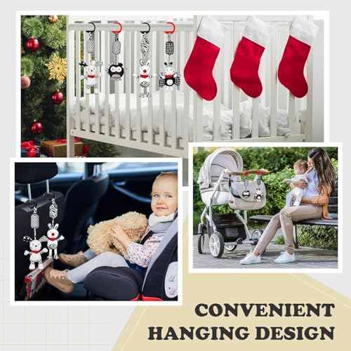 Slipps Baby Toy Cartoon Animal Stuffed Hanging Rattle Toys, Baby Bed Crib Car Seat Travel Stroller Soft Plush Toys with Wind Chimes, Birthday Gift for Newborn 0-18 Month (Pack of 3) - Image 3