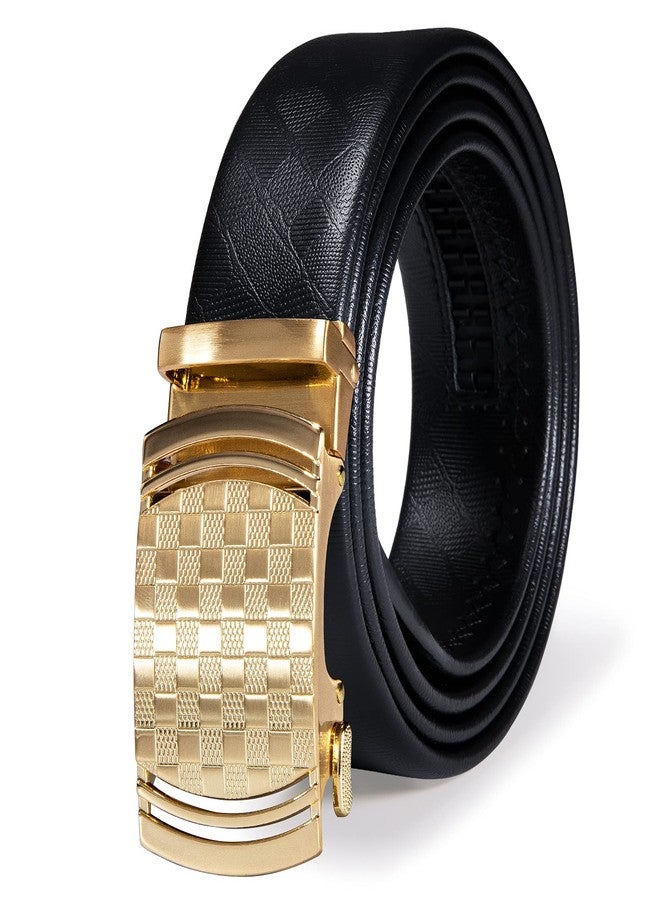 Dubulle Men's Ratchet Belt Fashion Gold Plaid Design Automatic Slid Buckle Black Ratchet Belts Trim to Fit Business Casual Belt with Exquisite Box - Image 1