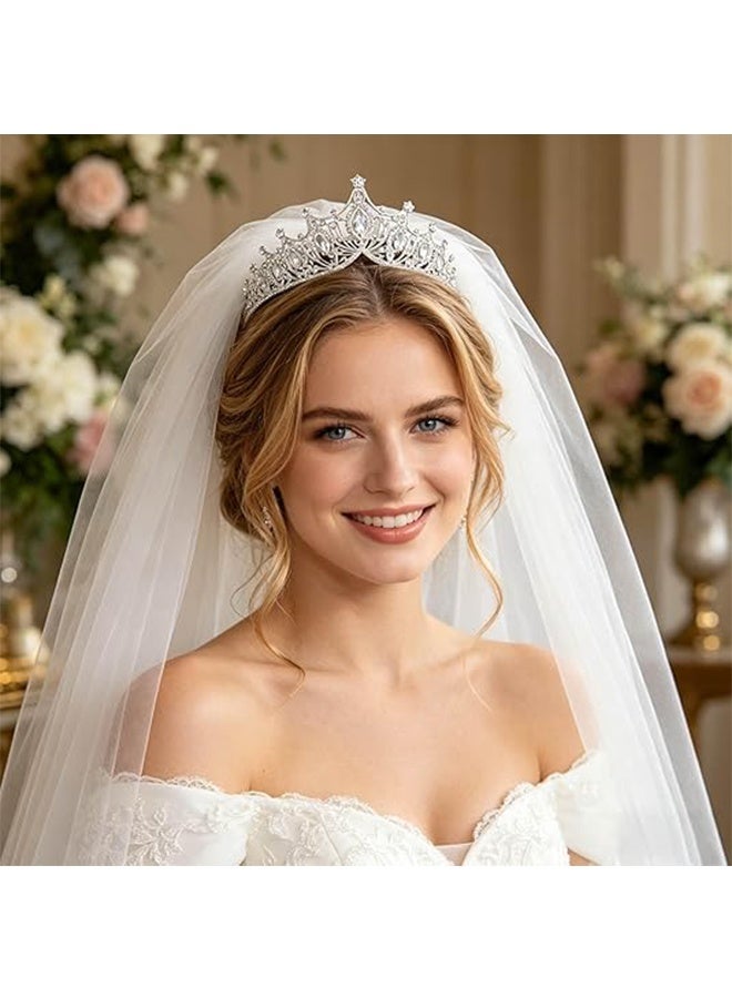 Ba Love Silver Ladies' Tiara, Queen Crystal Crown Wedding Headpiece and Princess Crown for Girls' Birthday Party - Image 5
