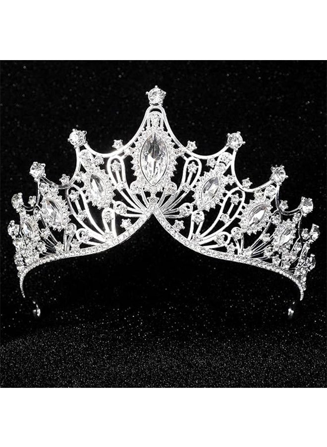 Ba Love Silver Ladies' Tiara, Queen Crystal Crown Wedding Headpiece and Princess Crown for Girls' Birthday Party - Image 1