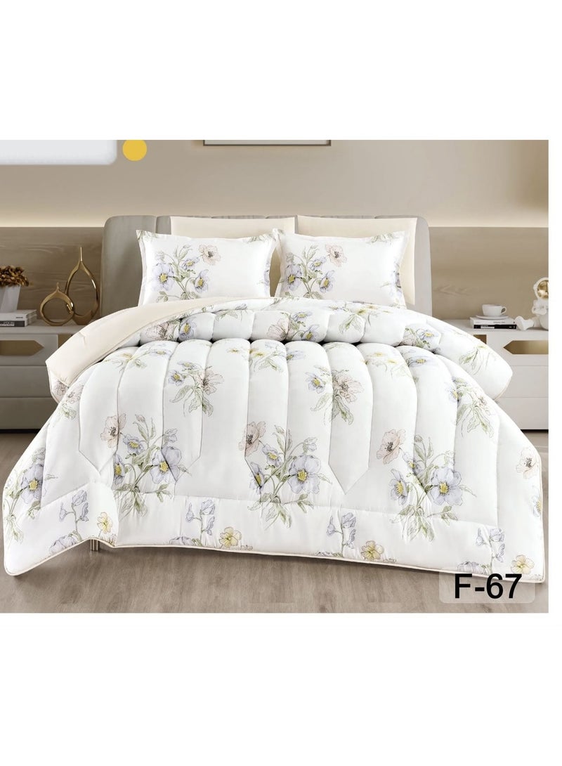 4-Piece Reversible Microfiber Bedding Set (Single-and-a-Half Size) – Soft, Floral Print, 220 x 170 cm.