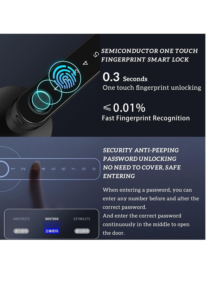 Excefore Fingerprint Door Lock keyless Entry Door Lock with USB Charging and keypad biometric Door Lock Smart Door Handle Lock Suitable for bedrooms Offices and Other Private Spaces  - Image 3