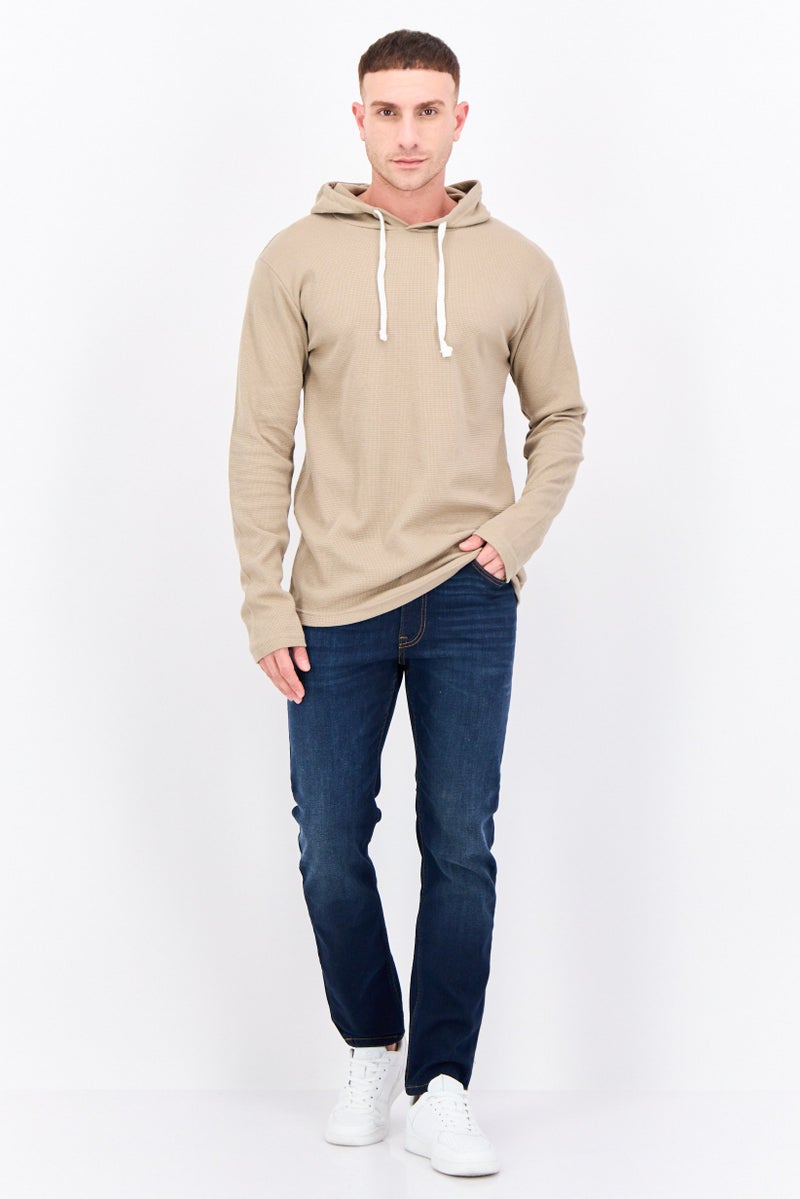 Fleece Factory Men Hooded Long Sleeves Textured Sweatshirt, Beige - Image 4