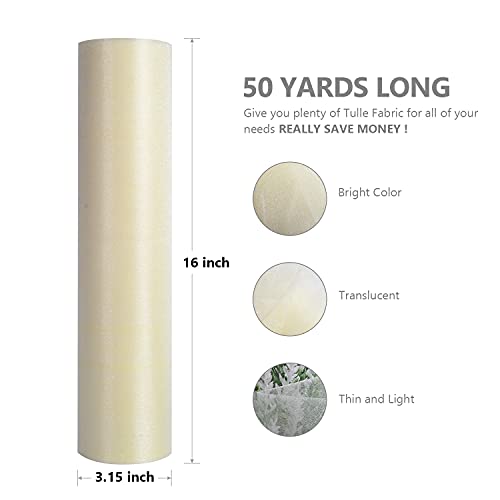 ICOSHOW Crystal Organza Fabric Tulle - 16" by 50 Yards Sheer Fabric for Wedding Party Decoration Bridal Shower Tutu Roll Netting Spool Ribbon Wrapping (Ivory) - Image 3