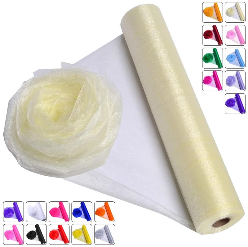 ICOSHOW Crystal Organza Fabric Tulle - 16" by 50 Yards Sheer Fabric for Wedding Party Decoration Bridal Shower Tutu Roll Netting Spool Ribbon Wrapping (Ivory) - Image 1