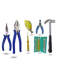 Inditrust Inditrust 1Nose Plier 1Electric tester 1Plier BLUE 1Measuring tape 3m 1Wire cutter 1Claw Hammer 6pc Screwdriver 7 Tools  - Image 1