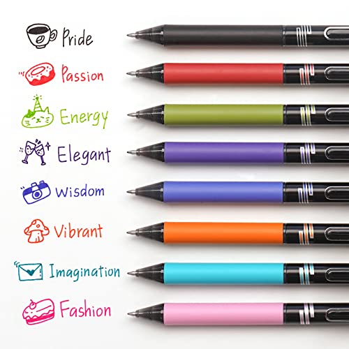 WRITECH Retractable Gel Ink Pens: Multi Colored 0.7mm Medium Point Colorful Click Pen for Smooth Writing Journaling Drawing Notetaking No Bleed & Smear & Smudge 8ct Vibrant Assorted Colors - Image 2