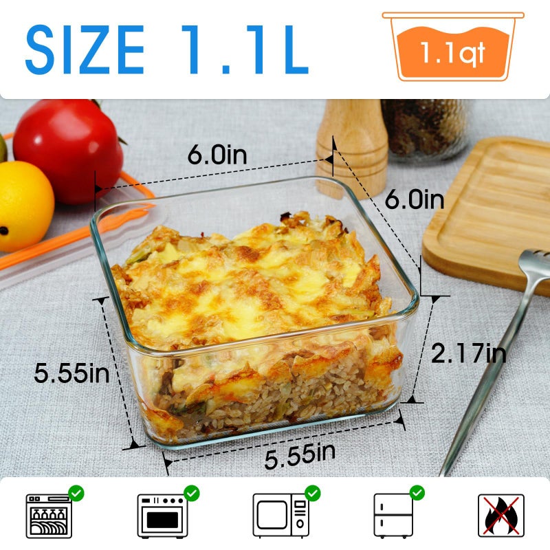 NUTRIUPS 1.1QT Square Glass Baking Dish with Lid, 6Ã—6 inches Deep Small Baking Dish with Lid, Square Glass Baking Dishes for Oven - Image 2