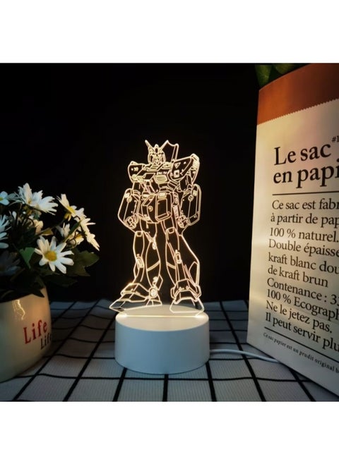 Robot Mobile Soldier Gundam Nightlight Bedroom Atmosphere Light Desktop Ornaments Cold Door Gizmos Birthday Gift-Color:Monochrome Warm White Light Without Switch Usb Socket-Specification:Dm895 Gundam