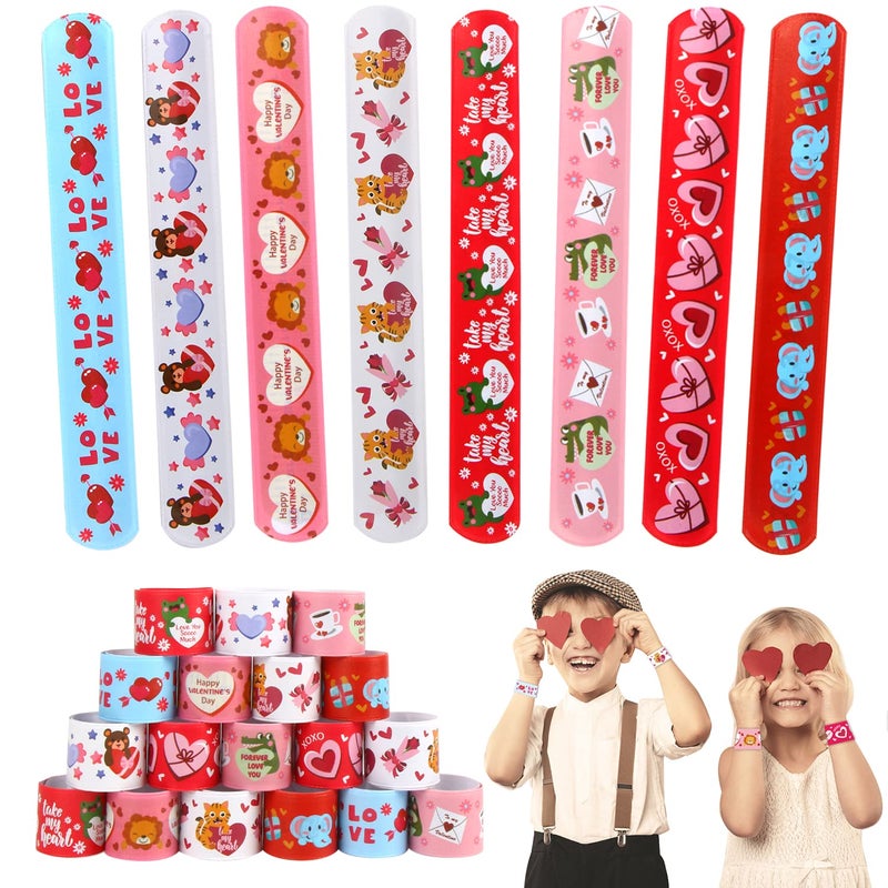 CCINEE 48PCS Valentines Day Slap Bracelets Assorted Heart Animal Printed Slap Wristbands Valentine Cartoon Snap Bands for Kids School Classroom Exchange Gifts Party Favor - Image 2