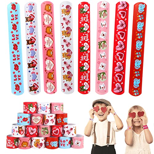 CCINEE 48PCS Valentines Day Slap Bracelets Assorted Heart Animal Printed Slap Wristbands Valentine Cartoon Snap Bands for Kids School Classroom Exchange Gifts Party Favor - Image 1