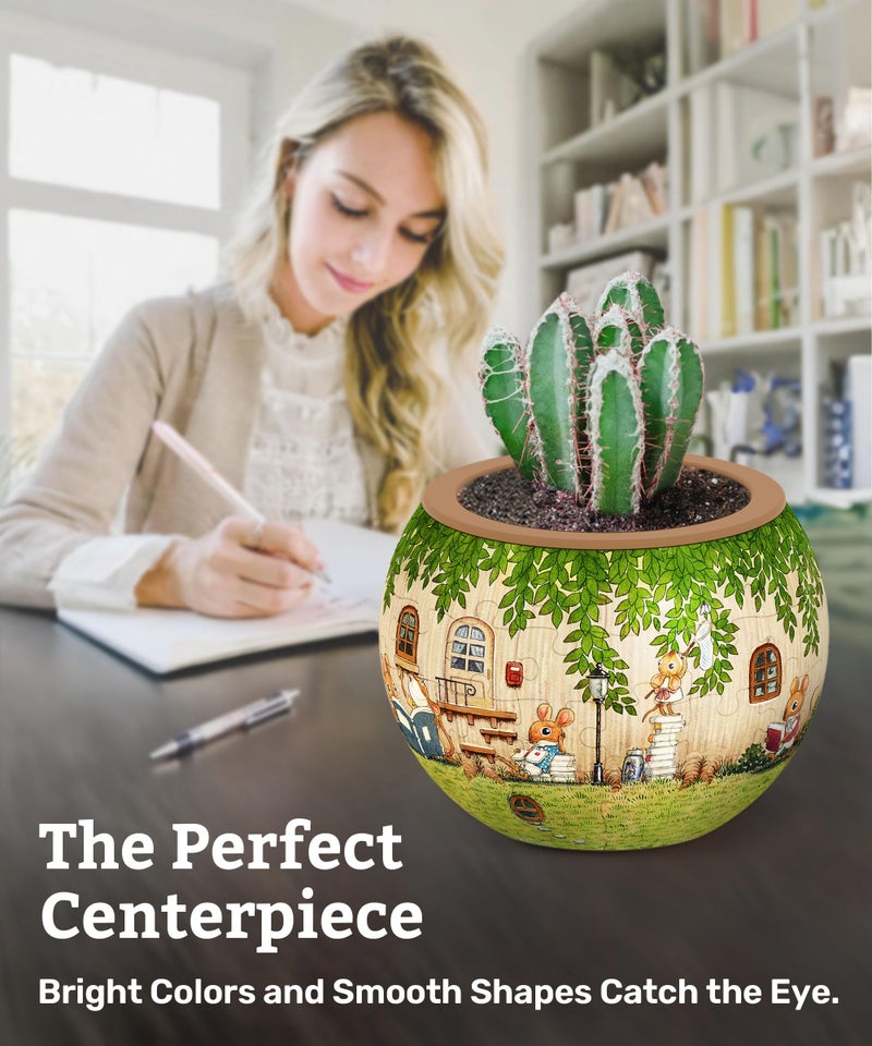 PieceRelax قطعة ريلاكس 3D لغز مزهرية - ذكي - قراءة سعيدة - نمط الفولكلور الدنماركي، أواني زهور ديكور منزلي لنباتات الصبار الداخلية، أواني العصارة [K1102] - Image 2