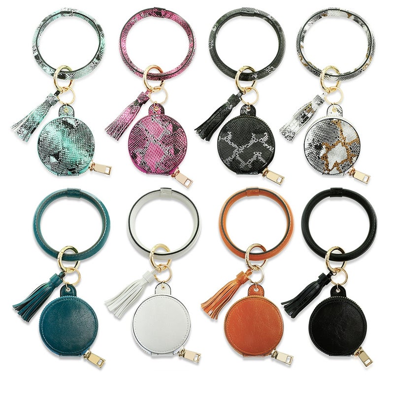 2 PCS PU Leather Wrist Keychain Bluetooth Earphone Bag Mirror Cosmetic Bag(Coffee)