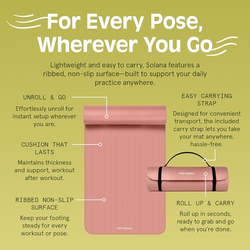 Retrospec Solana Yoga Mat 1/2" Thick w/Nylon Strap for Men & Women - Non Slip Excercise Mat for Yoga, Pilates, Stretching, Floor & Fitness Workouts - Image 5