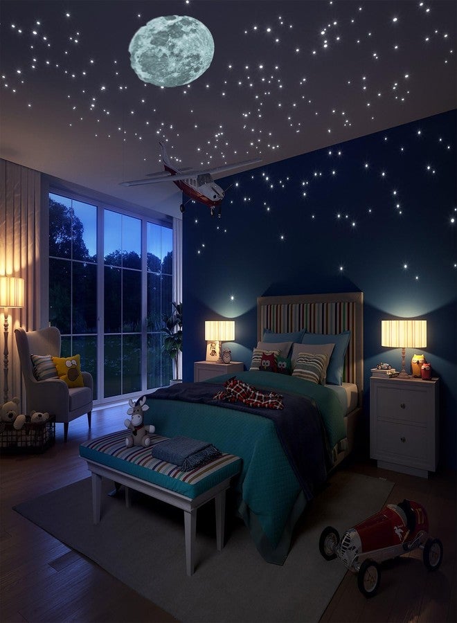 Desi Rang Glow in The Dark Stars & Moon (407 Tiny Stars, one 30 cm Moon, Grey) Wall Stickers 3D Luminous Ceiling Decals for Kids Bedroom, Nursery & Home Decor Self-Adhesive Radium Starry Sky Set - Image 3
