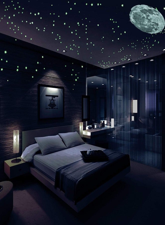 Desi Rang Glow in The Dark Stars & Moon (407 Tiny Stars, one 30 cm Moon, Grey) Wall Stickers 3D Luminous Ceiling Decals for Kids Bedroom, Nursery & Home Decor Self-Adhesive Radium Starry Sky Set - Image 5