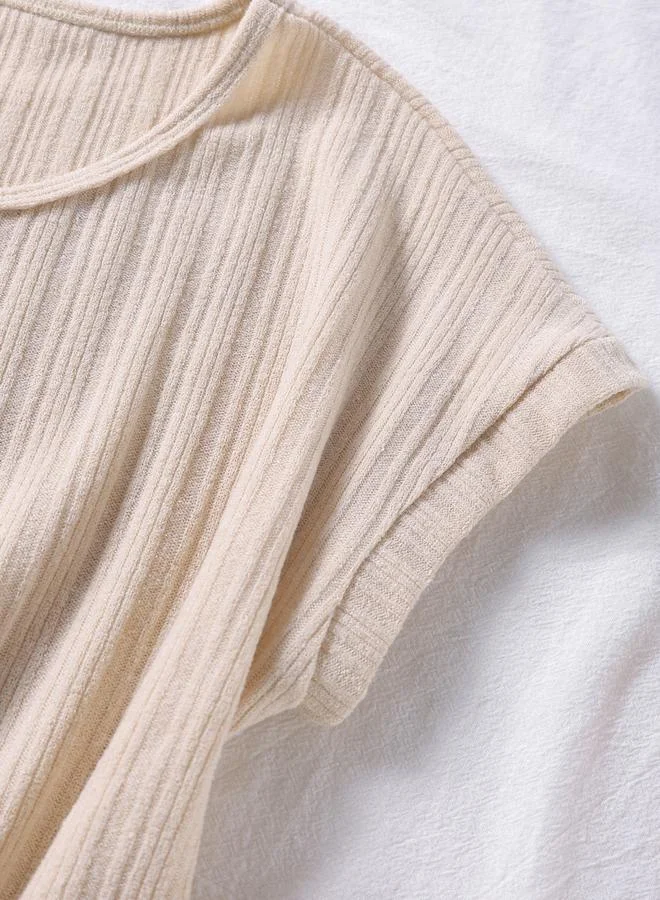 Take Two Beige Knitted Short Sleeve Top and Pyjama Set