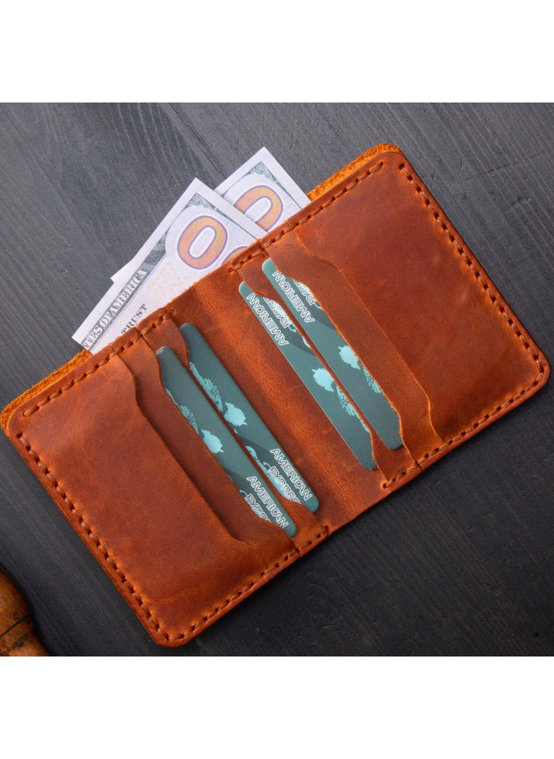 Vagave Leather Wallet Handmade Genuine Crazy Leather Men's Wallet Card Holder Brown  - Image 1
