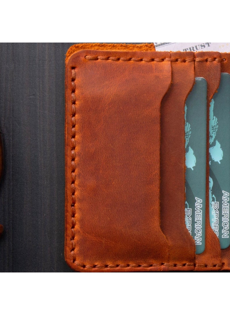 Vagave Leather Wallet Handmade Genuine Crazy Leather Men's Wallet Card Holder Brown  - Image 3