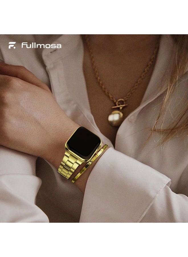 Fullmosa سوار ساعة آبل معدني متوافق 38 مم 40 مم 41 مم، نسخة مطورة من سوار الفولاذ المقاوم للصدأ مع علبة لسلسلة ساعة آبل 9/8/7/6/5/4/3/2/1/SE2/SE، ذهبي - Image 4