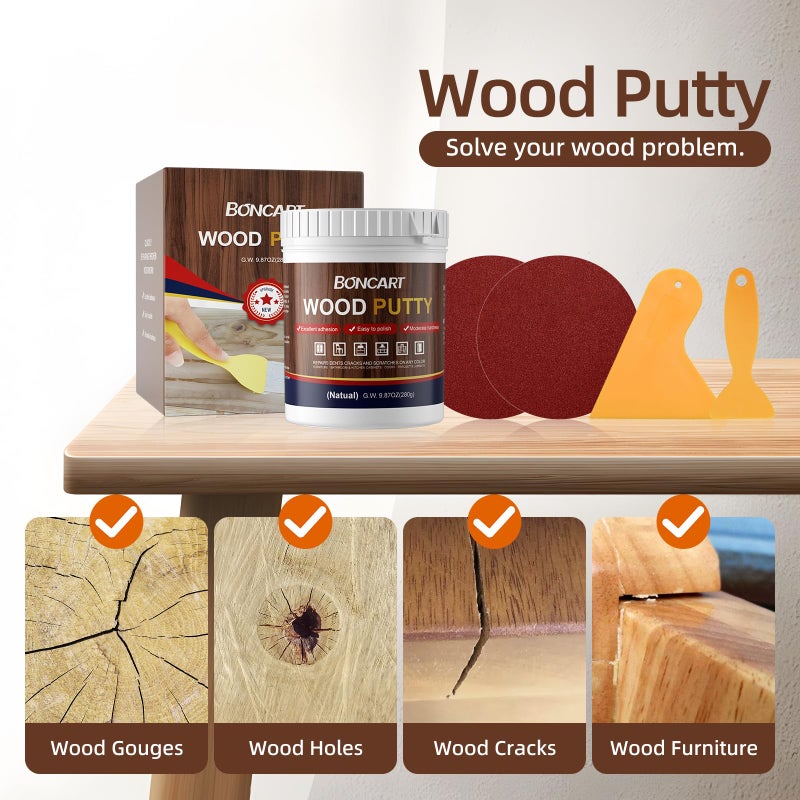 Boncart Wood Filler,Wood Putty,Wood Filler Paintable,Wood Repair Putty Stainable,9.87 Ounce Natual Wood Filler,Wood Furniture Repair Kit,Quickly Repair Any Broken and defective Wooden Furniture - Image 3