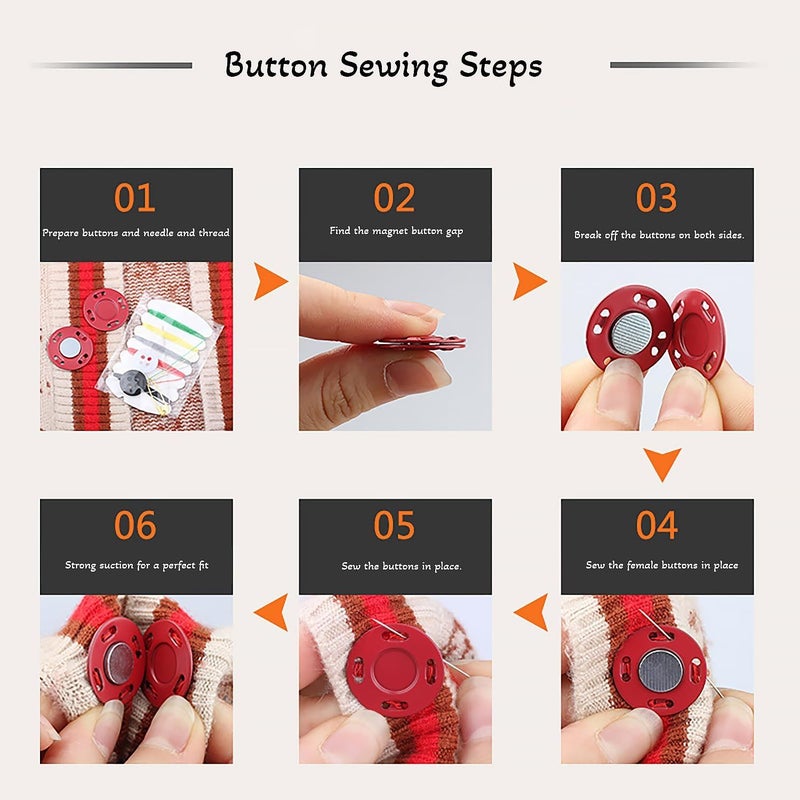 12.5mm White 6 Pairs Magnetic Snap Buttons Set for Clothing Invisible Sewing Fasteners - Image 2